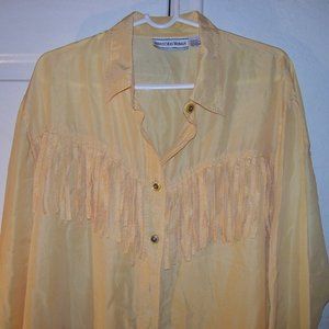 August Max Woman Silk Fringe Long Sleeve Shirt Size Large
